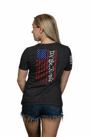 Nine Line We The People Flag Women's Short Sleeve T-Shirt in Charcoal Heather with Flag graphic on back